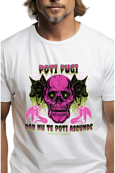 StoryGift Romania Tricou Barbati Poti Fugi Dar Nu Te Poti Ascunde Craniu Lupi...