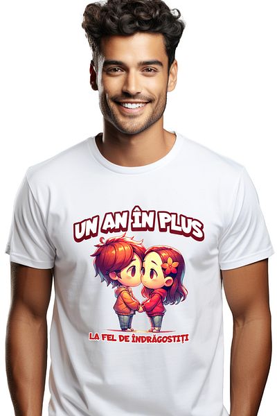 StoryGift Romania Tricou Barbati Cuplu Fericit Text Un An In Plus, La Fel De Indragostiti Valentine's Day Custg