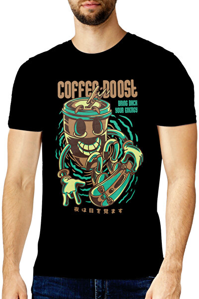 StoryGift Romania Tricou Barbati Cu Recipient Cafea Cu Chip Zambitor Pe Skate...