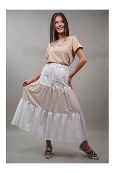 Y TWO WOMEN Fusta Lunga In Blocuri Combinata Embellish Alb Talie Unica