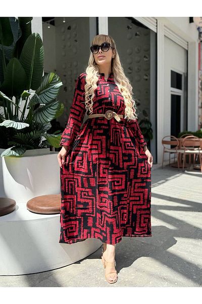 MODA Collar Button Spanish Sleeve Woven Viscosa Large Size Dress