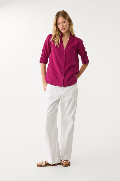 Stradivarius Loose Linen-blend Shirt With A Pocket Adha