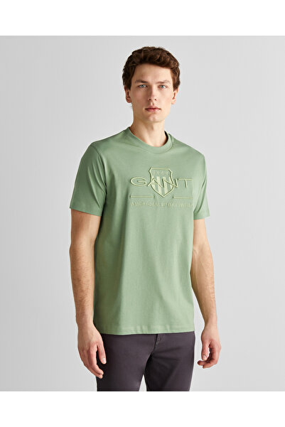 Gant Erkek Yeşil Regular Fit Bisiklet Yaka Logolu T-Shirt