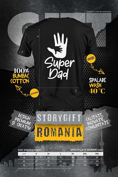 StoryGift Romania Men's T-shirt for a father appreciated by his children with the text "Super dad" printed on the STG