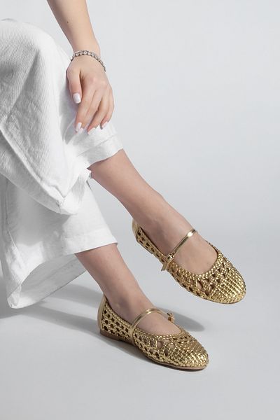 Marjin Handgestrickte Damen-Ballerinas mit Streifen von Vonzo Gold