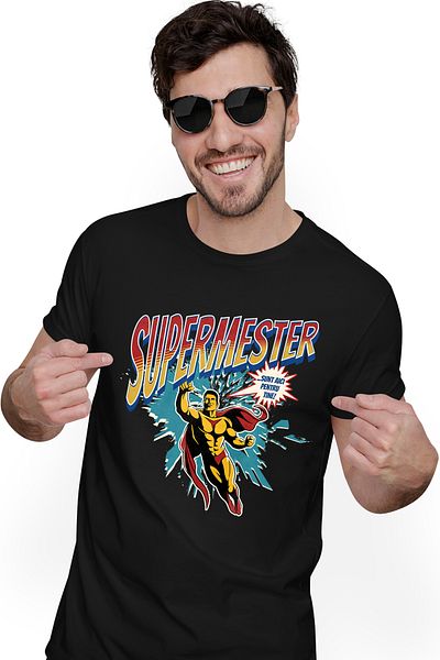 StoryGift Romania Men's T-Shirt Super Mester Superhero I'm Here For You With Print On The Front, 100% Cotton