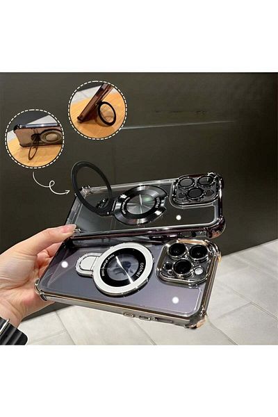 REOCLE Magnetic Phone Case Airbag Four Corners Anti-Drop Magnetic Bracket Case Cover for iPhone 14