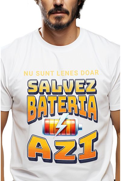 StoryGift Romania Tricou Barbati Nu Sunt Lenes Doar Salvez Bateria Astazi Cu Imprimeu Pe Fata, 100% Bumbac, Stg