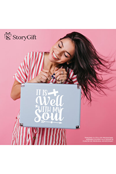 StoryGift Romania Sticker Eticheta 50CM Exterior cu textul in engleza "It is well with my soul" - impacat cu suf