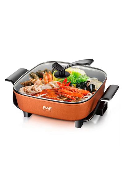 MACON RAF 1200W 5L Electric Hot Pot with Non-Stick Coating & Tempered Glass Lid – Multi-functional