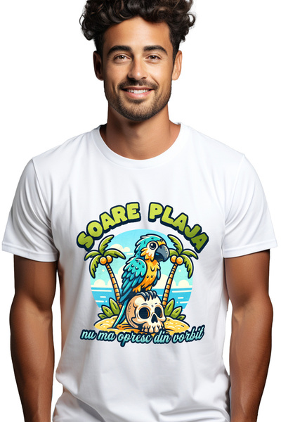 StoryGift Romania Tricou Barbati Papagal Pe Plaja, Nu Ma Opresc Din Vorbit, H...