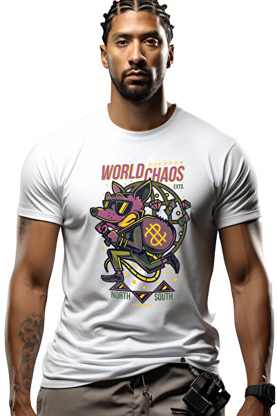 StoryGift Romania Tricou bărbătesc cu mesaj în limba engleză World Chaos, Cha...