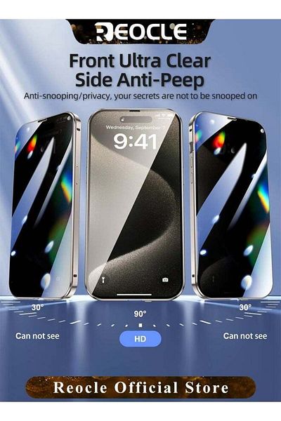 REOCLE Phone Case Double Side Buckle Glass Case with Camera Lens Protector for iPhone 14 Pro Max