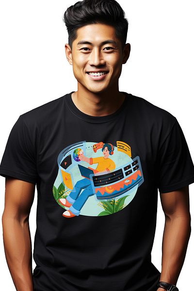 StoryGift Romania Men's T-Shirt With Headphones, Laptop, Screen, Plants, Controller, Games, Video Clips, with STG print