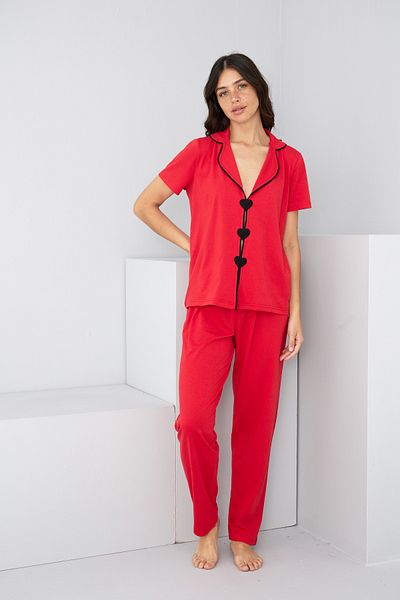 Siyah İnci Red Heart Piping Detailed Knitted Pajama Set7891