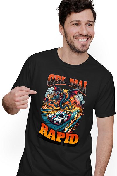 StoryGift Romania Tricou Barbati Cel Mai Rapid Masina Pe Sosea Dragon In Aer Viteza Cu Imprimeu Pe Fata, 10 Stg