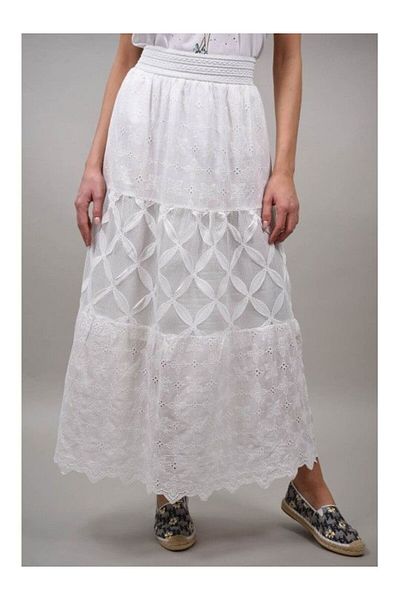 Y TWO WOMEN Fusta Lunga Bumbac Cu Imprimeu Stelute Ozegna Alb Talie Unica