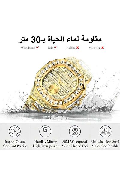REOCLE Diamond Quartz Watch with IPG Gold Plated & Stainless Steel Strap & 30M Waterproof & Lab Diamond