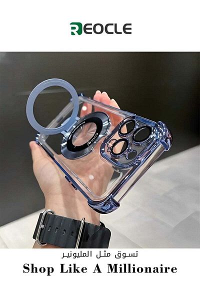 REOCLE Magnetic Phone Case Airbag Four Corners Anti-Drop Magnetic Bracket Case Cover for iPhone 14