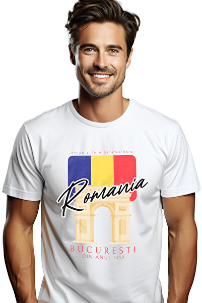 StoryGift Romania Tricou Barbati Romania, Bucuresti - Arcul De Triumf Cu Impr...