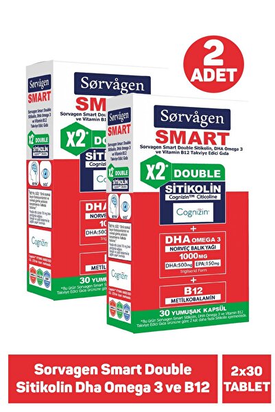 Sorvagen Smart Double Sitikolin Dha Omega 3 ve B12 30 Kapsül 2 Adet