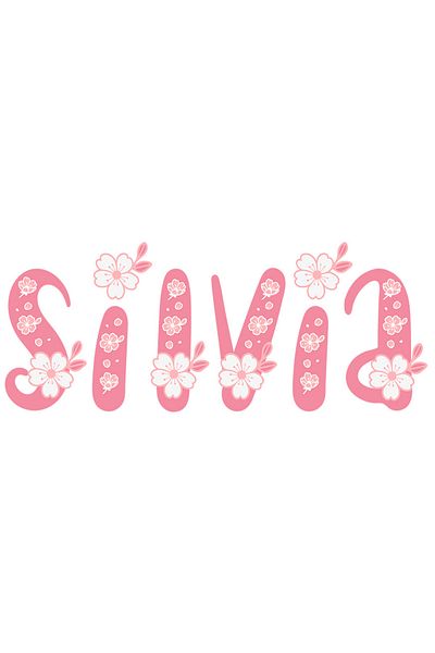 StoryGift Romania Sticker Eticheta 50CM Cu Numele Silvia, Flori, Colorat, Roz, Dragut cu Margini Albe, PVC Vinyl