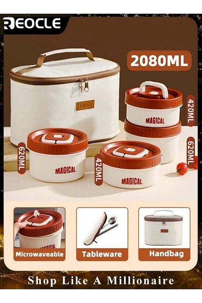 REOCLE Bento Box Adult Lunch Box Set 4 Pack Portable Insulated Lunch Containers