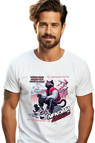 StoryGift Romania Tricou Barbati Pisica Cu Ochelarii De Soare Relaxare Nekoma...