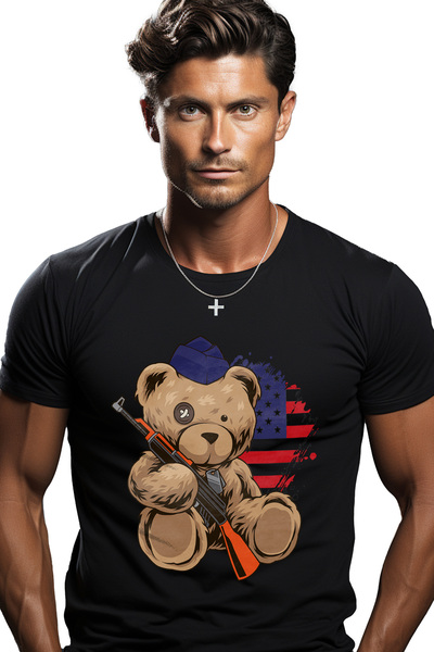 StoryGift Romania Tricou Barbati Cu Urs De Plus, Pusca, Palarie, Soldat, Alb ...