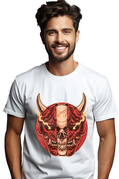 StoryGift Romania Men's T-Shirt With Devil, Skull, Flames, Horns, Circle, with print on the Front, 100% Cotton STG