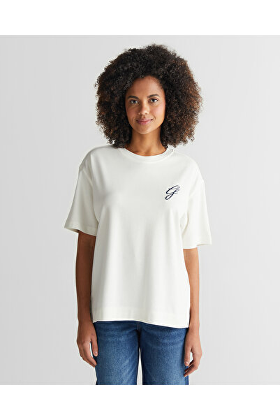 Gant Kadın Krem Bisiklet Yaka Logolu T-Shirt