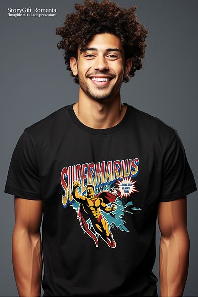 StoryGift Romania Men's T-Shirt Super Marius, Superhero I'm Here for You with print on the front, 100% Bum STG