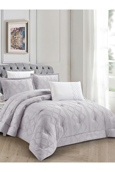 Donetella Comforter Set King Size, 6-Pcs, 260x240 cm, Tufted Embroidery, 350 GSM