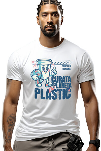 StoryGift Romania Tricou Barbati Curata Planeta De Plastic Cos De Gunoi Recic...