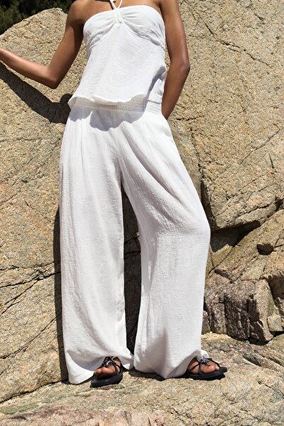 Bershka Wide-leg Rustic Trousers With Darts