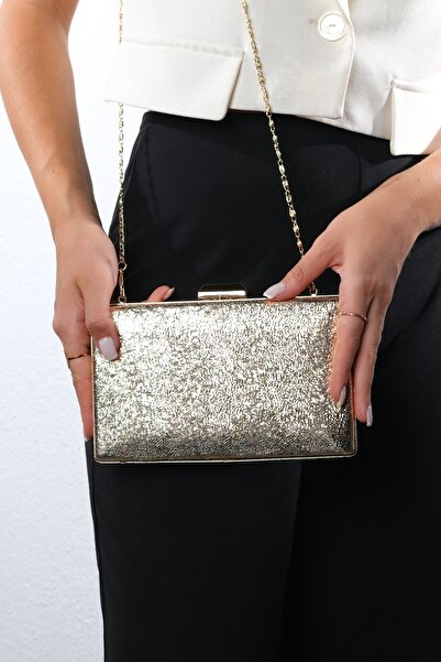 LuviShoes Geantă pentru rochie de seară pentru femei cu model auriu BLANC