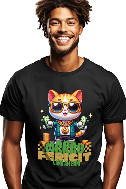 StoryGift Romania Tricou Barbati Pisica Gangster Cu Ochelarii De Soare Si Bac...