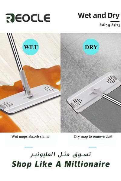 REOCLE Mop Floor Cleaning Mop and Bucket Set Flat Mop with 10pc Reusable Microfiber Mop Pads & 130cm Long