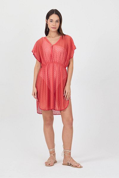 Bysenby Bysen Rossa Red Elastic Waist Beach Dress Tunic Pareo