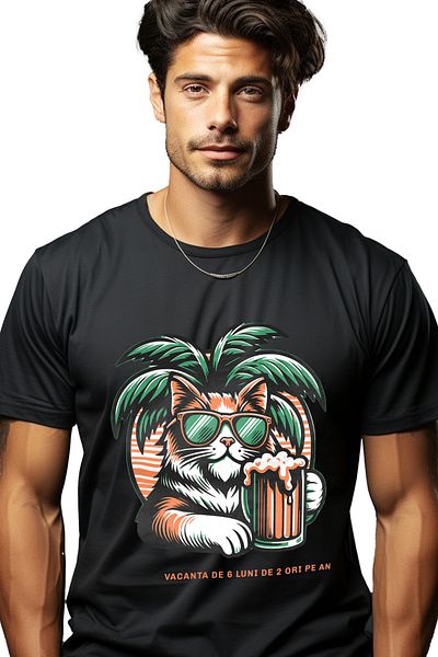 StoryGift Romania Tricou Barbati Pisica Vacanta De 6 Luni De Doua Ori Pe An, Iubitorii De Animale Cu Imprime Stg