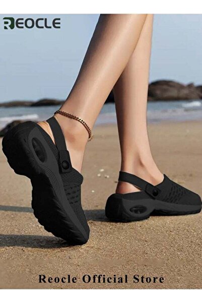 REOCLE Women's Sandals Air Cushion Platform Mesh Sandals Lightweight Sneaker Mules Sandals