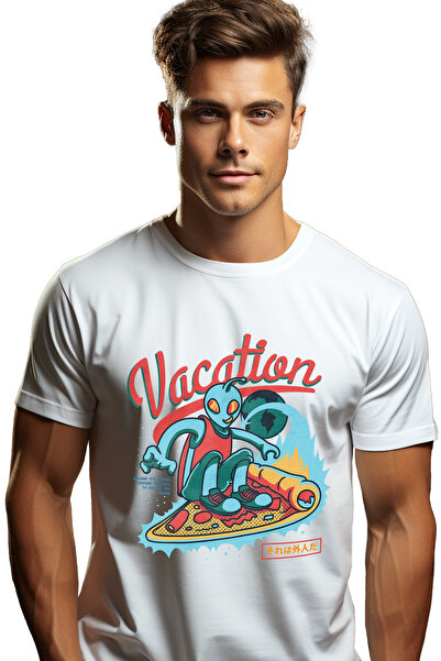 StoryGift Romania Tricou bărbătesc cu extraterestru albastru pe placă de surf...