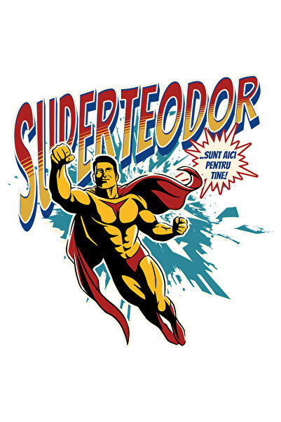 StoryGift Romania Sticker Autocolant 70CM Super Teodor, SuperErou Sunt Aici Pentru Tine cu Margini Albe, PVC Vin