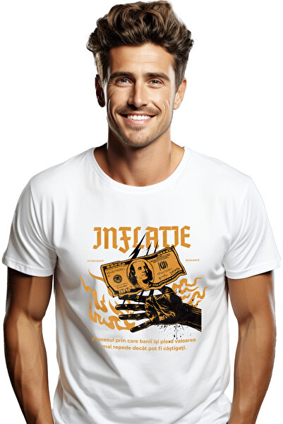 StoryGift Romania Tricou Barbati Mana Umana In Flacari Inflatie Bani Bancnota...