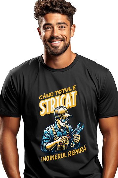 StoryGift Romania Tricou Barbati Barbat Cu Casca De Protectie Cand Totul E Stricat, Inginerul Repara Cu Impr Stg