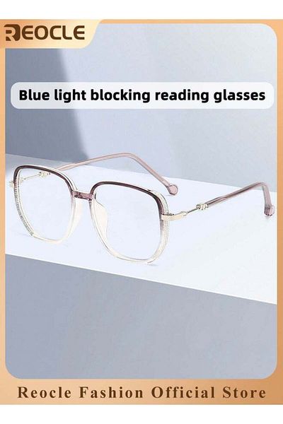 REOCLE Women's Progressive Multifocus Reading Glasses Spring Hinge Blue Light Blocking Glasses ＋1.0x