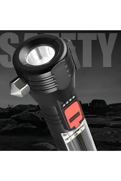 REOCLE Solar Flashlight Car Flashlight High Lumens USB Rechargeable Tactical Multi-Function Torch Tool