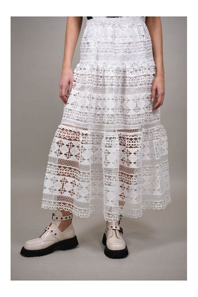 Y TWO WOMEN Fusta Lunga Macrame Semplicita Alb Talie Unica