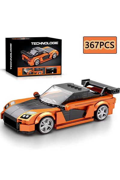 AMAZINGBLOKS مع صندوق مكون من 367 قطعة من مكعبات بناء سيارة رياضية Rx7 مركبة مدينة إبداعية نموذج سيارة كلاسيكية لسطح المكتب