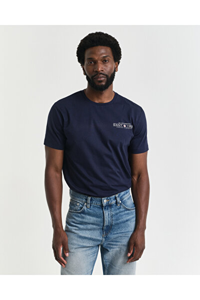 Gant Erkek Lacivert Regular Fit Bisiklet Yaka Logolu T-Shirt